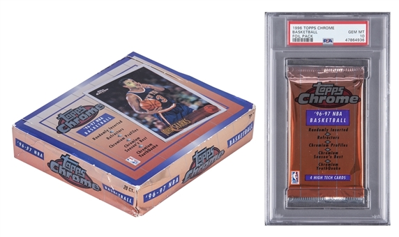 1996-97 Topps Chrome Basketball PSA-Graded Unopened Foil Pack Collection (20) with a 96-97 Topps Chrome Display Box